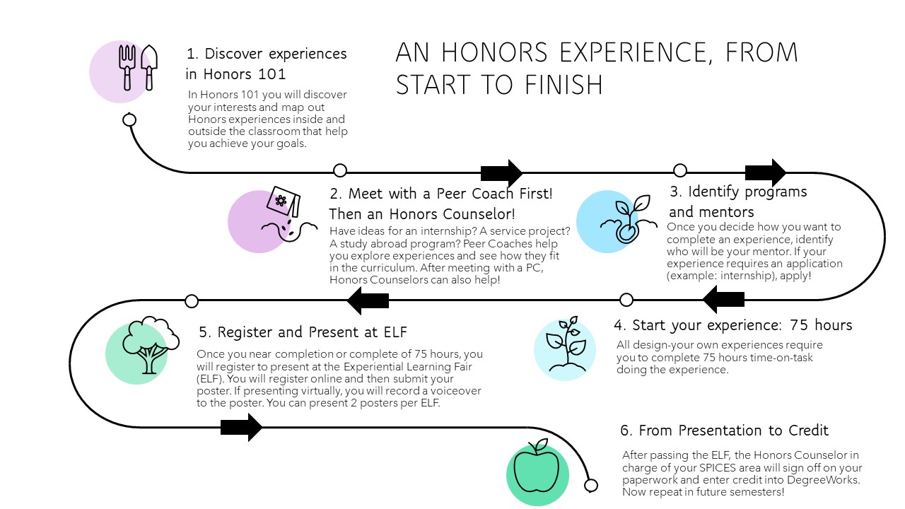 Scheme of steps to complete an experience, from start to finish